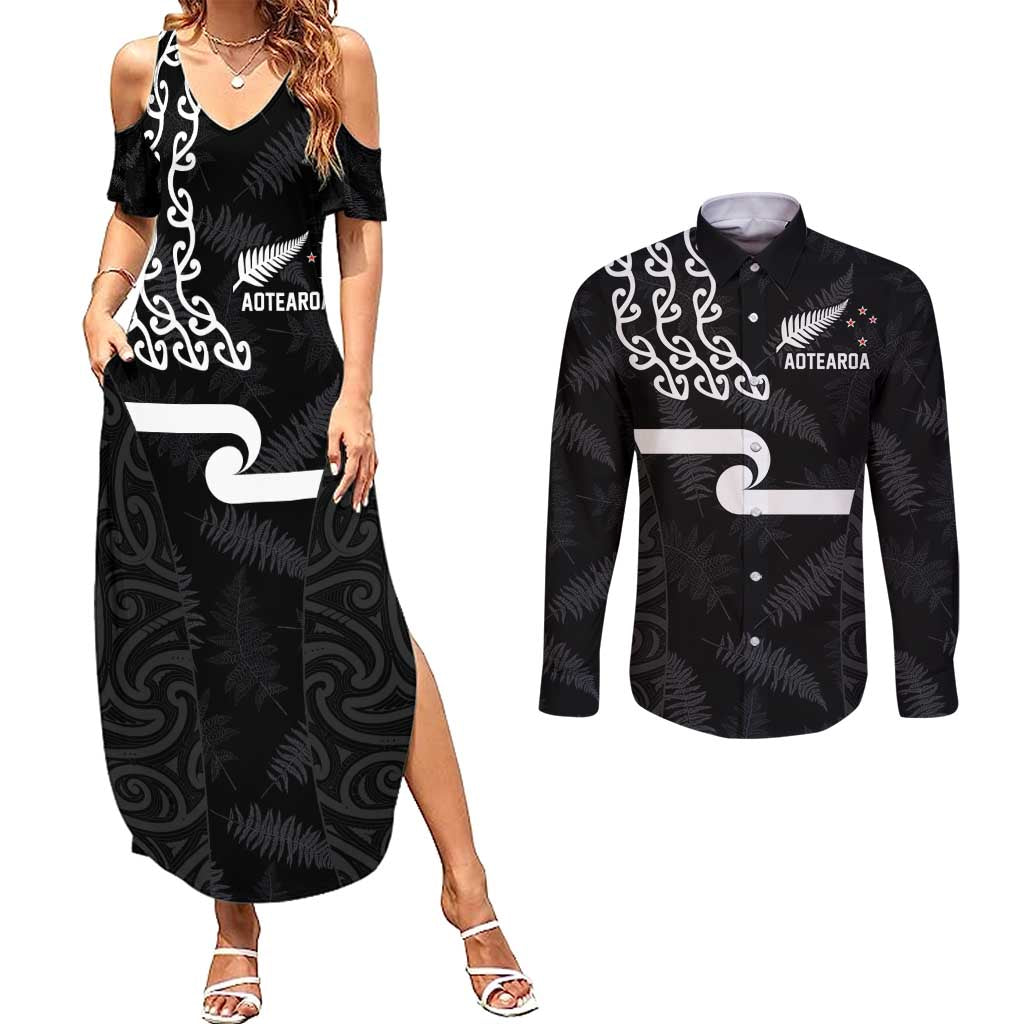New Zealand Rugby Custom Couples Matching Summer Maxi Dress and Long Sleeve Button Shirt The Champions Aotearoa