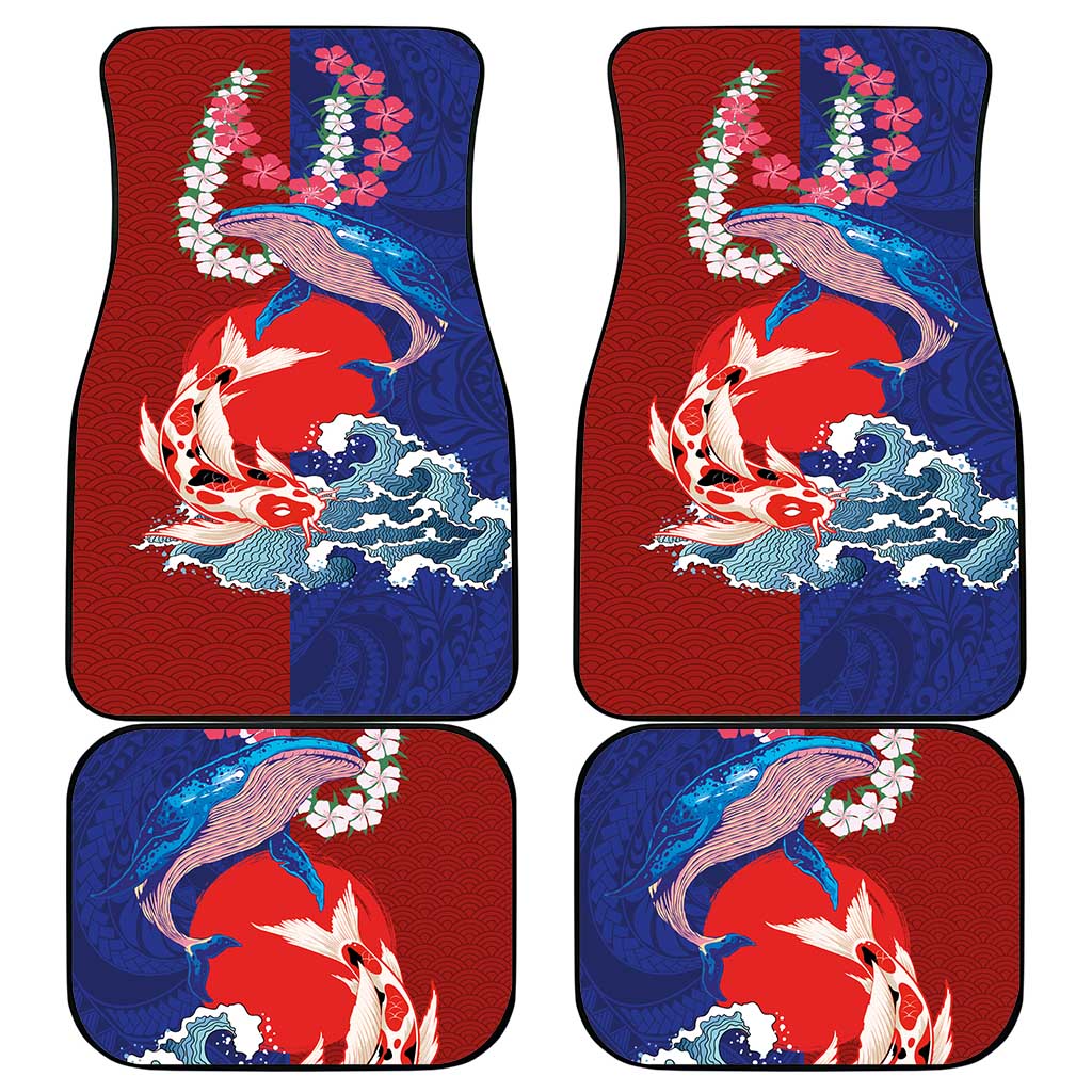 Hawaiian and Japanese Together Car Mats The Whale and Koi Fish with Hinomaru and Lei