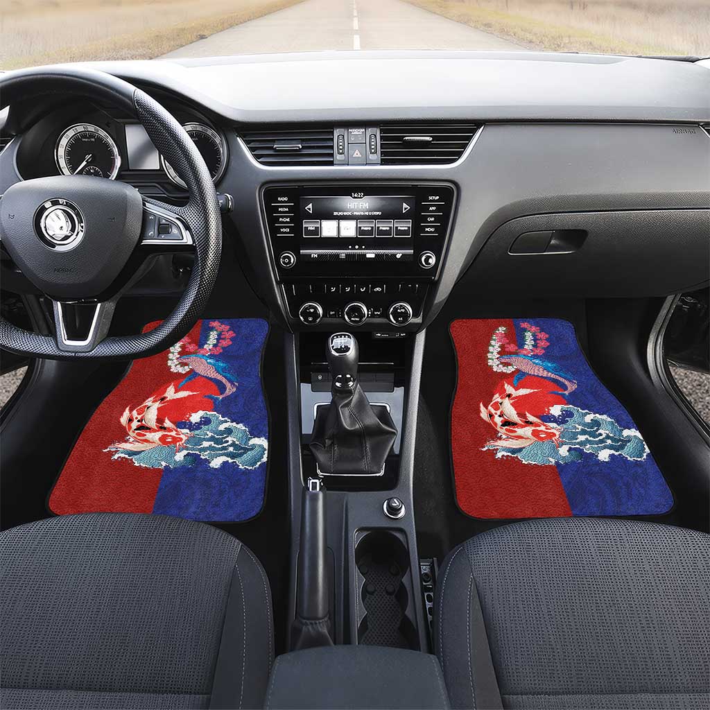 Hawaiian and Japanese Together Car Mats The Whale and Koi Fish with Hinomaru and Lei