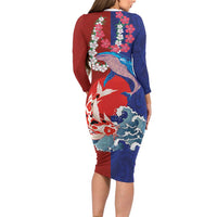 Hawaiian and Japanese Together Family Matching Long Sleeve Bodycon Dress and Hawaiian Shirt The Whale and Koi Fish with Hinomaru and Lei