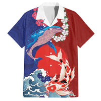 Hawaiian and Japanese Together Family Matching Puletasi and Hawaiian Shirt The Whale and Koi Fish with Hinomaru and Lei