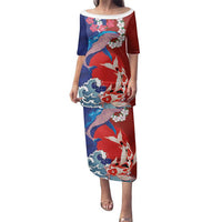 Hawaiian and Japanese Together Family Matching Puletasi and Hawaiian Shirt The Whale and Koi Fish with Hinomaru and Lei