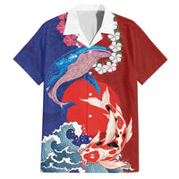 Hawaiian and Japanese Together Family Matching Summer Maxi Dress and Hawaiian Shirt The Whale and Koi Fish with Hinomaru and Lei LT03 Dad's Shirt - Short Sleeve Blue - Polynesian Pride