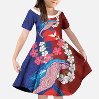 Hawaiian and Japanese Together Family Matching Tank Maxi Dress and Hawaiian Shirt The Whale and Koi Fish with Hinomaru and Lei LT03 Daughter's Dress Blue - Polynesian Pride