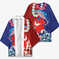 Hawaiian and Japanese Together Kimono The Whale and Koi Fish with Hinomaru and Lei - Polynesian Pride