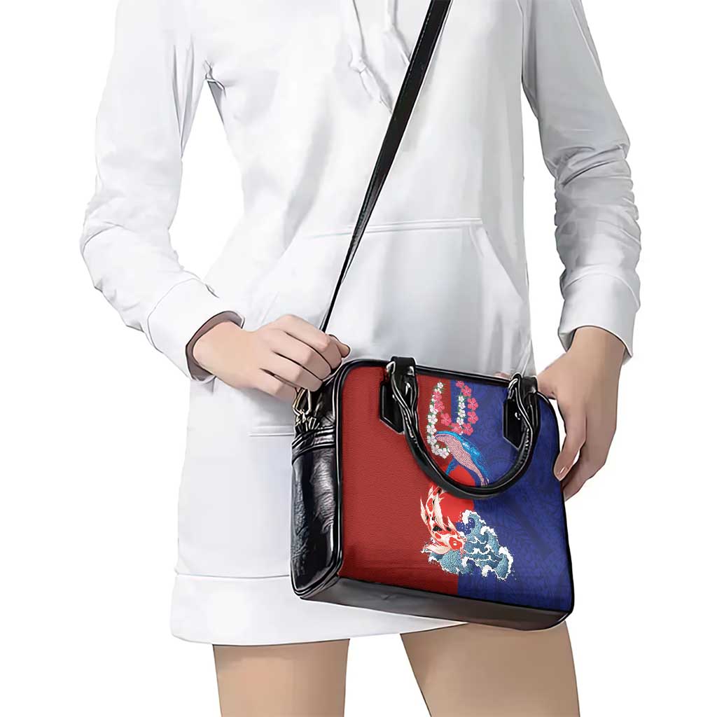 Hawaiian and Japanese Together Shoulder Handbag The Whale and Koi Fish with Hinomaru and Lei LT03 - Polynesian Pride