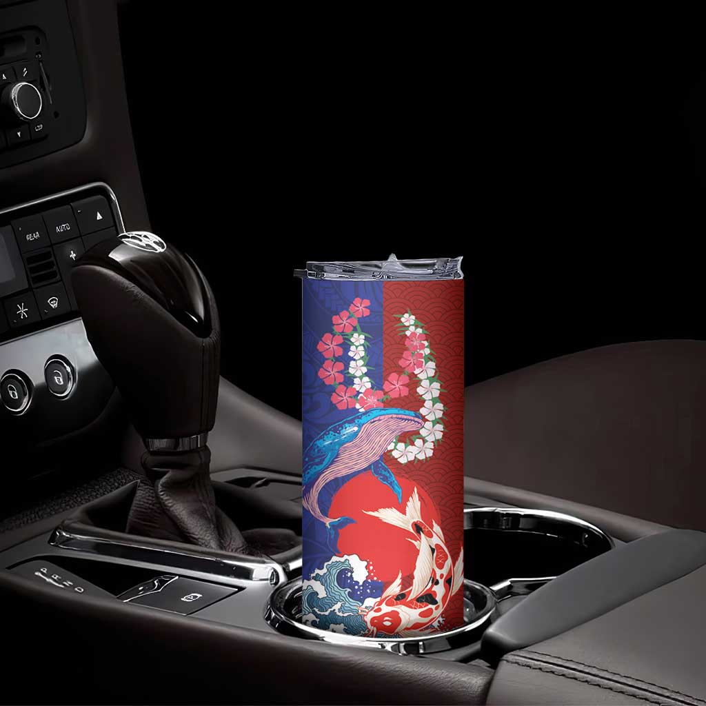 Hawaiian and Japanese Together Skinny Tumbler The Whale and Koi Fish with Hinomaru and Lei