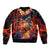 Hawaiian Turtle with Volcanic Eruption Bomber Jacket Hibiscus Lei and Lava Flow an Abstract Texture