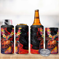 Hawaiian Turtle with Volcanic Eruption 4 in 1 Can Cooler Tumbler Hibiscus Lei and Lava Flow an Abstract Texture