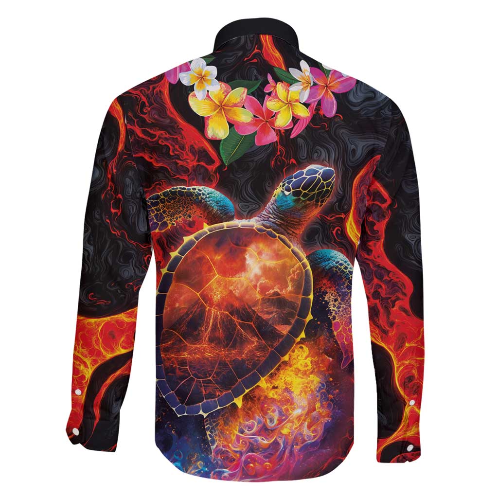 Hawaiian Turtle with Volcanic Eruption Family Matching Long Sleeve Bodycon Dress and Hawaiian Shirt Hibiscus Lei and Lava Flow an Abstract Texture