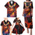Hawaiian Turtle with Volcanic Eruption Family Matching Puletasi and Hawaiian Shirt Hibiscus Lei and Lava Flow an Abstract Texture