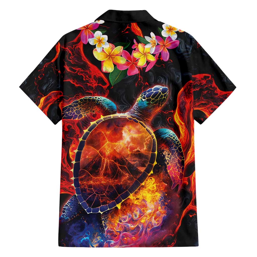 Hawaiian Turtle with Volcanic Eruption Family Matching Puletasi and Hawaiian Shirt Hibiscus Lei and Lava Flow an Abstract Texture