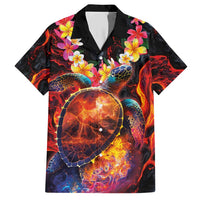 Hawaiian Turtle with Volcanic Eruption Family Matching Short Sleeve Bodycon Dress and Hawaiian Shirt Hibiscus Lei and Lava Flow an Abstract Texture LT03 Dad's Shirt - Short Sleeve Black - Polynesian Pride