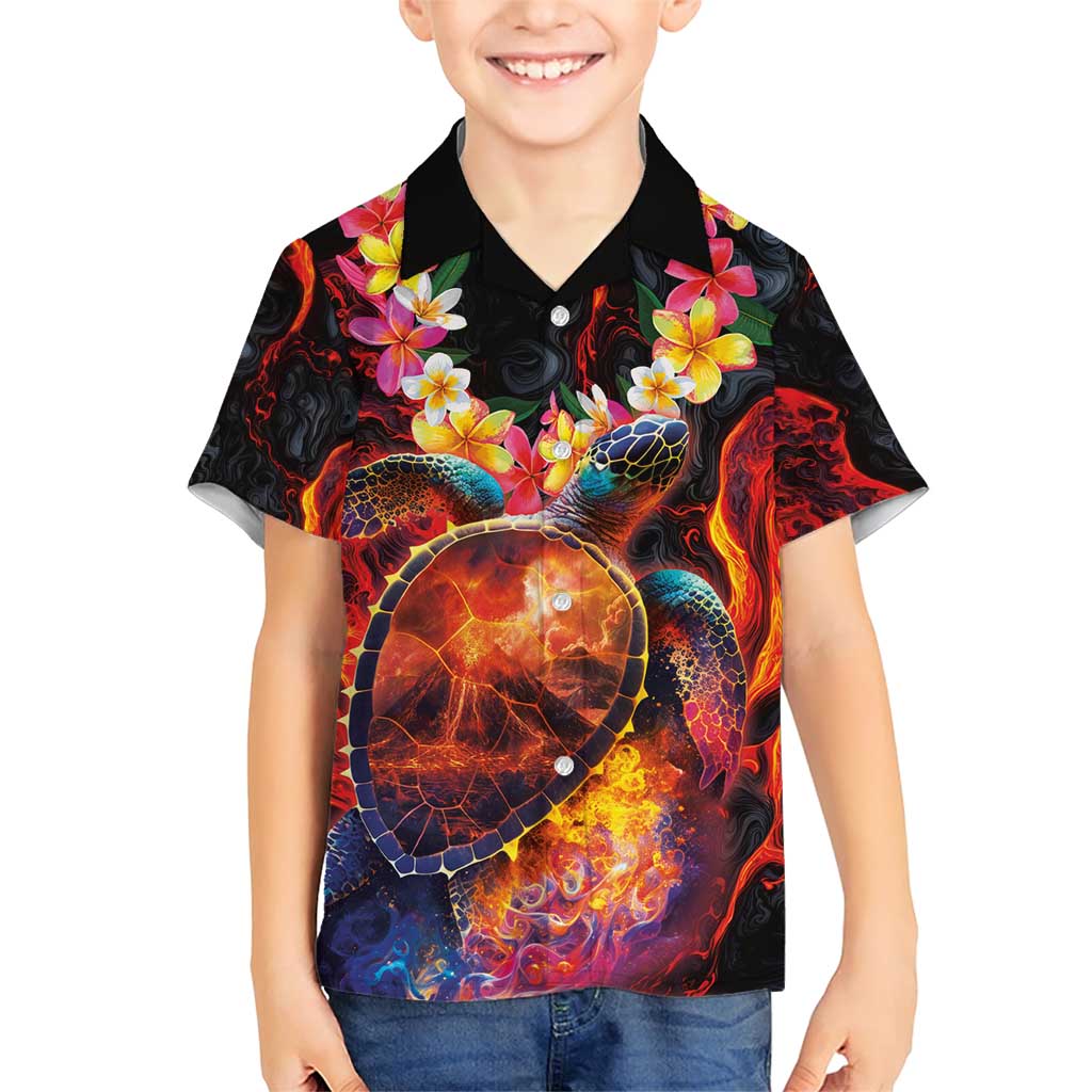 Hawaiian Turtle with Volcanic Eruption Family Matching Short Sleeve Bodycon Dress and Hawaiian Shirt Hibiscus Lei and Lava Flow an Abstract Texture LT03 Son's Shirt Black - Polynesian Pride