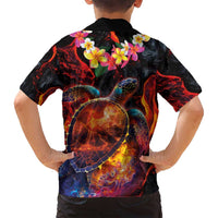 Hawaiian Turtle with Volcanic Eruption Family Matching Summer Maxi Dress and Hawaiian Shirt Hibiscus Lei and Lava Flow an Abstract Texture LT03 - Polynesian Pride
