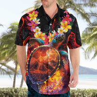 Hawaiian Turtle with Volcanic Eruption Hawaiian Shirt Hibiscus Lei and Lava Flow an Abstract Texture