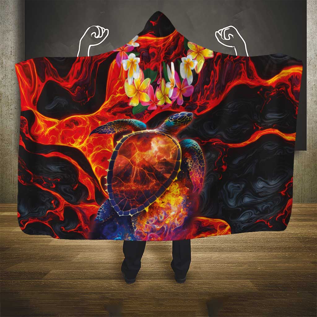 Hawaiian Turtle with Volcanic Eruption Hooded Blanket Hibiscus Lei and Lava Flow an Abstract Texture