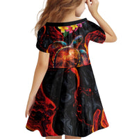 Hawaiian Turtle with Volcanic Eruption Kid Short Sleeve Dress Hibiscus Lei and Lava Flow an Abstract Texture LT03 - Polynesian Pride