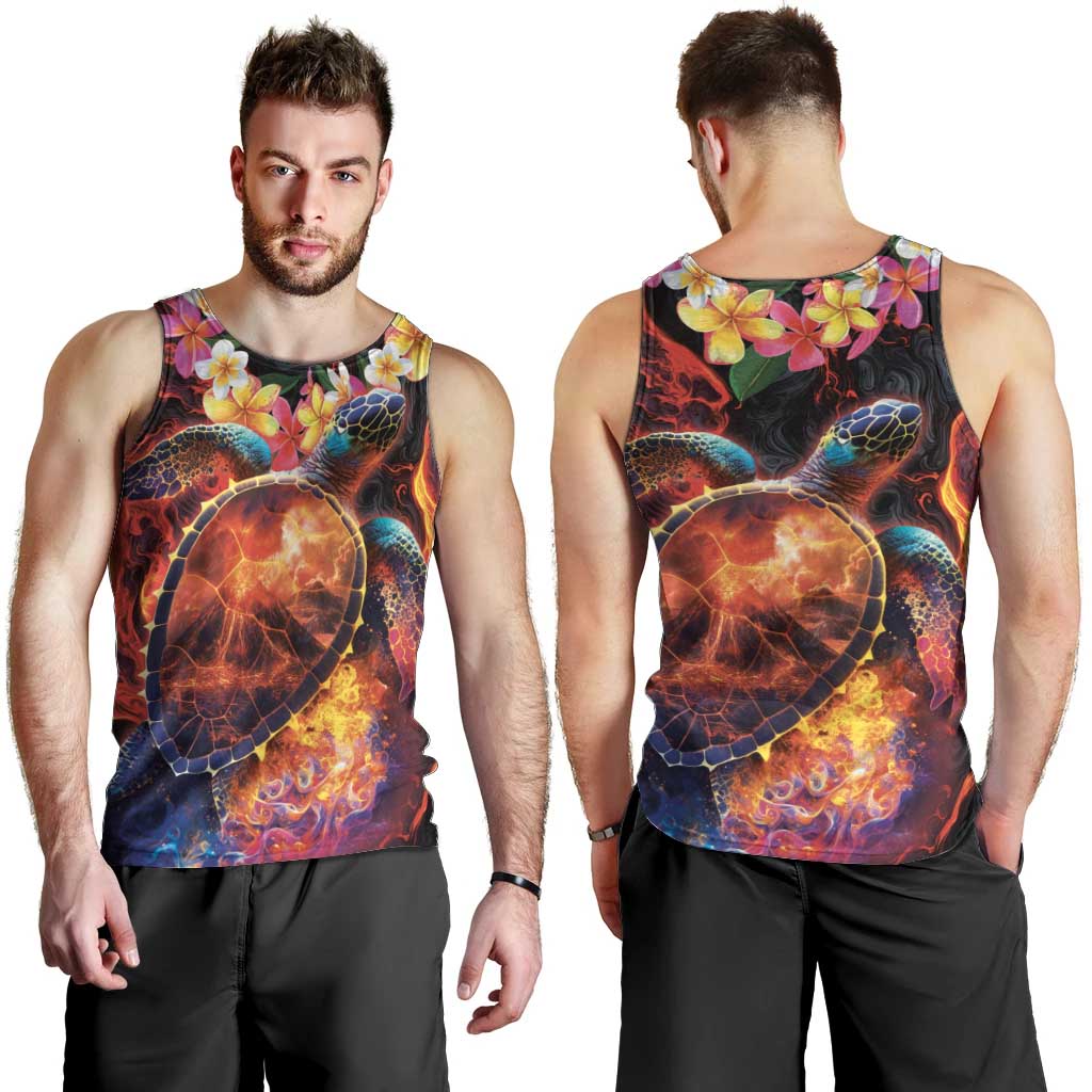 Hawaiian Turtle with Volcanic Eruption Men Tank Top Hibiscus Lei and Lava Flow an Abstract Texture