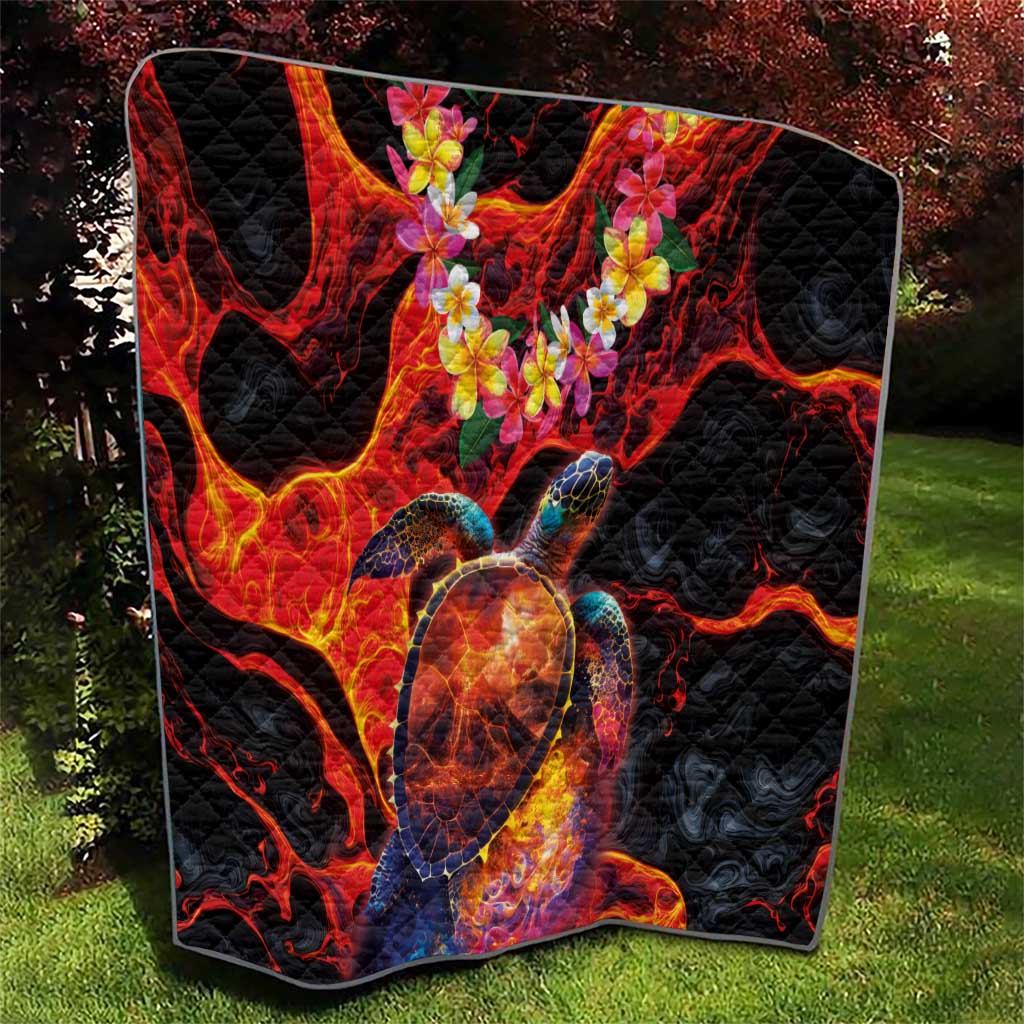 Hawaiian Turtle with Volcanic Eruption Quilt Hibiscus Lei and Lava Flow an Abstract Texture