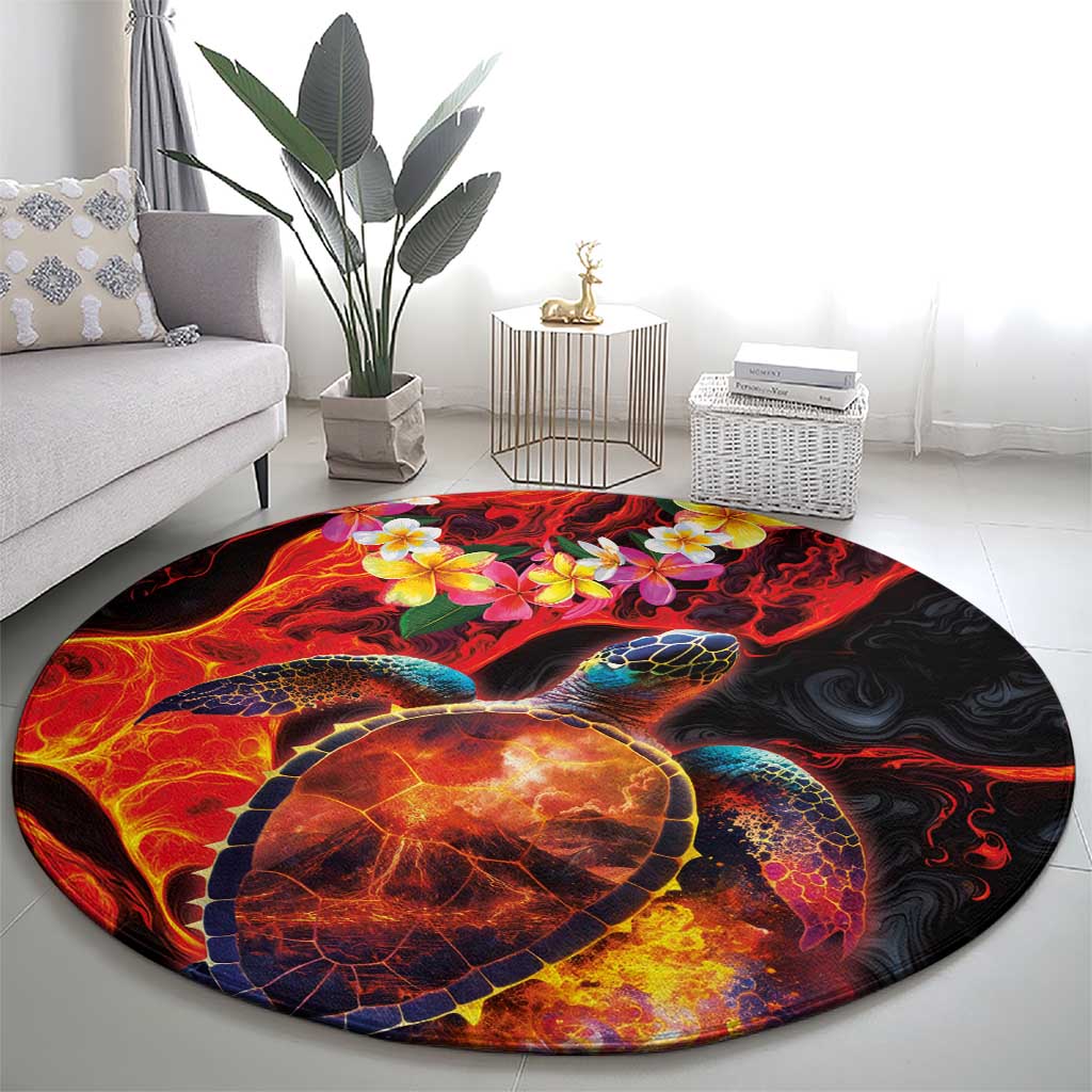 Hawaiian Turtle with Volcanic Eruption Round Carpet Hibiscus Lei and Lava Flow an Abstract Texture LT03 - Polynesian Pride