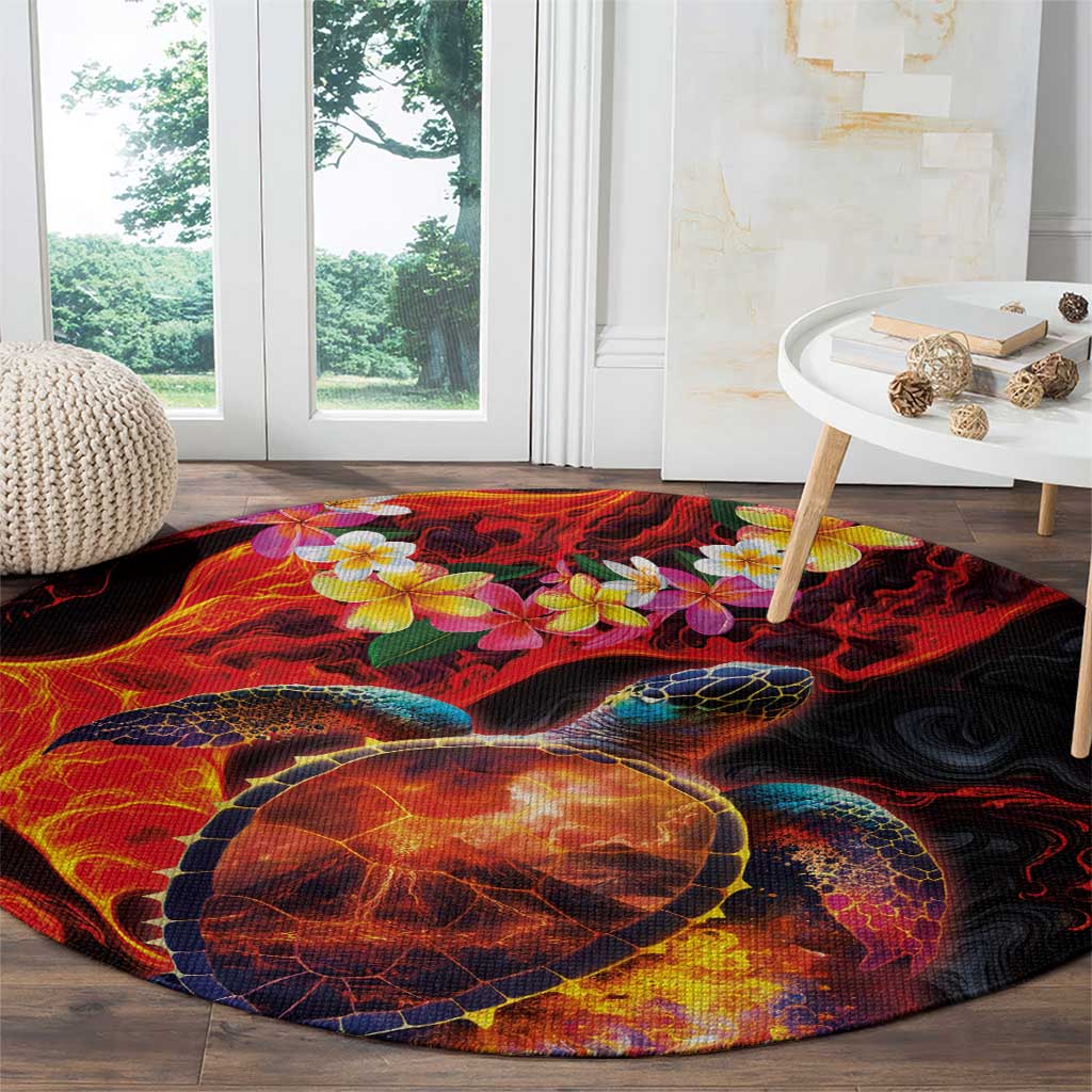 Hawaiian Turtle with Volcanic Eruption Round Carpet Hibiscus Lei and Lava Flow an Abstract Texture LT03 - Polynesian Pride