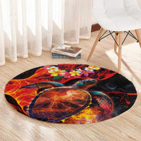 Hawaiian Turtle with Volcanic Eruption Round Carpet Hibiscus Lei and Lava Flow an Abstract Texture LT03 - Polynesian Pride