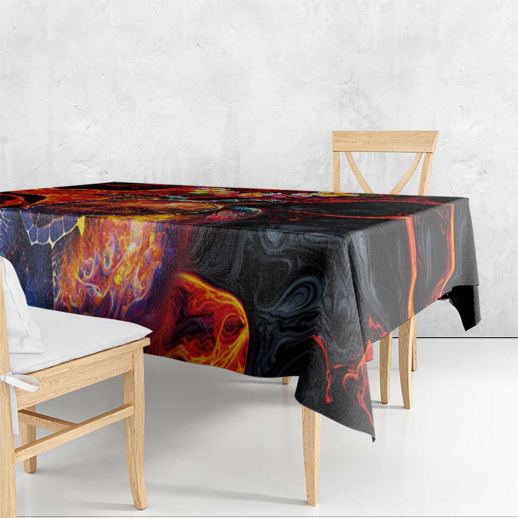 Hawaiian Turtle with Volcanic Eruption Tablecloth Hibiscus Lei and Lava Flow an Abstract Texture