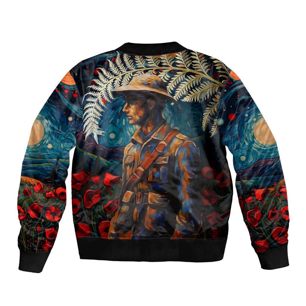 New Zealand Soldier ANZAC Day Bomber Jacket Silver Fern Starry Night Style LT03 - Polynesian Pride