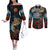 New Zealand Soldier ANZAC Day Couples Matching Off The Shoulder Long Sleeve Dress and Long Sleeve Button Shirt Silver Fern Starry Night Style LT03 Blue - Polynesian Pride
