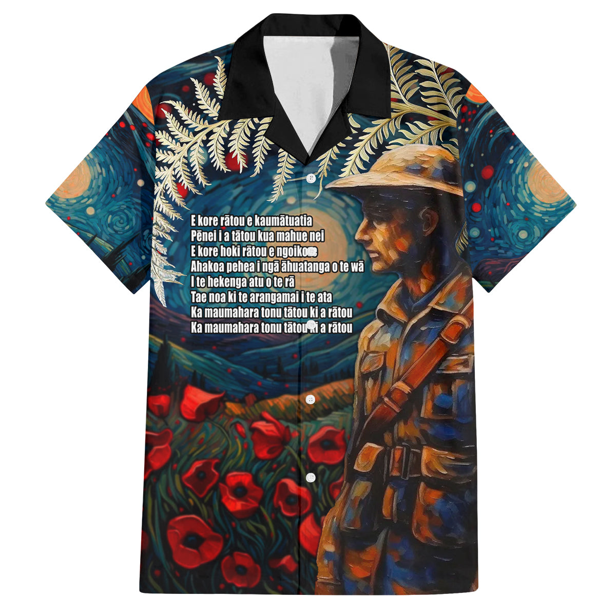 New Zealand Soldier ANZAC Day Family Matching Summer Maxi Dress and Hawaiian Shirt Silver Fern Starry Night Style LT03 Dad's Shirt - Short Sleeve Blue - Polynesian Pride