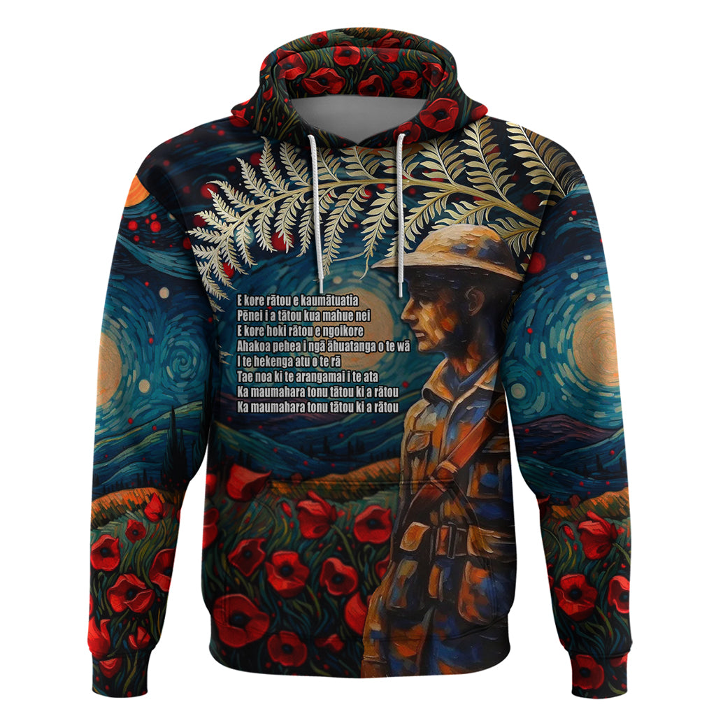 New Zealand Soldier ANZAC Day Hoodie Silver Fern Starry Night Style LT03 Pullover Hoodie Blue - Polynesian Pride
