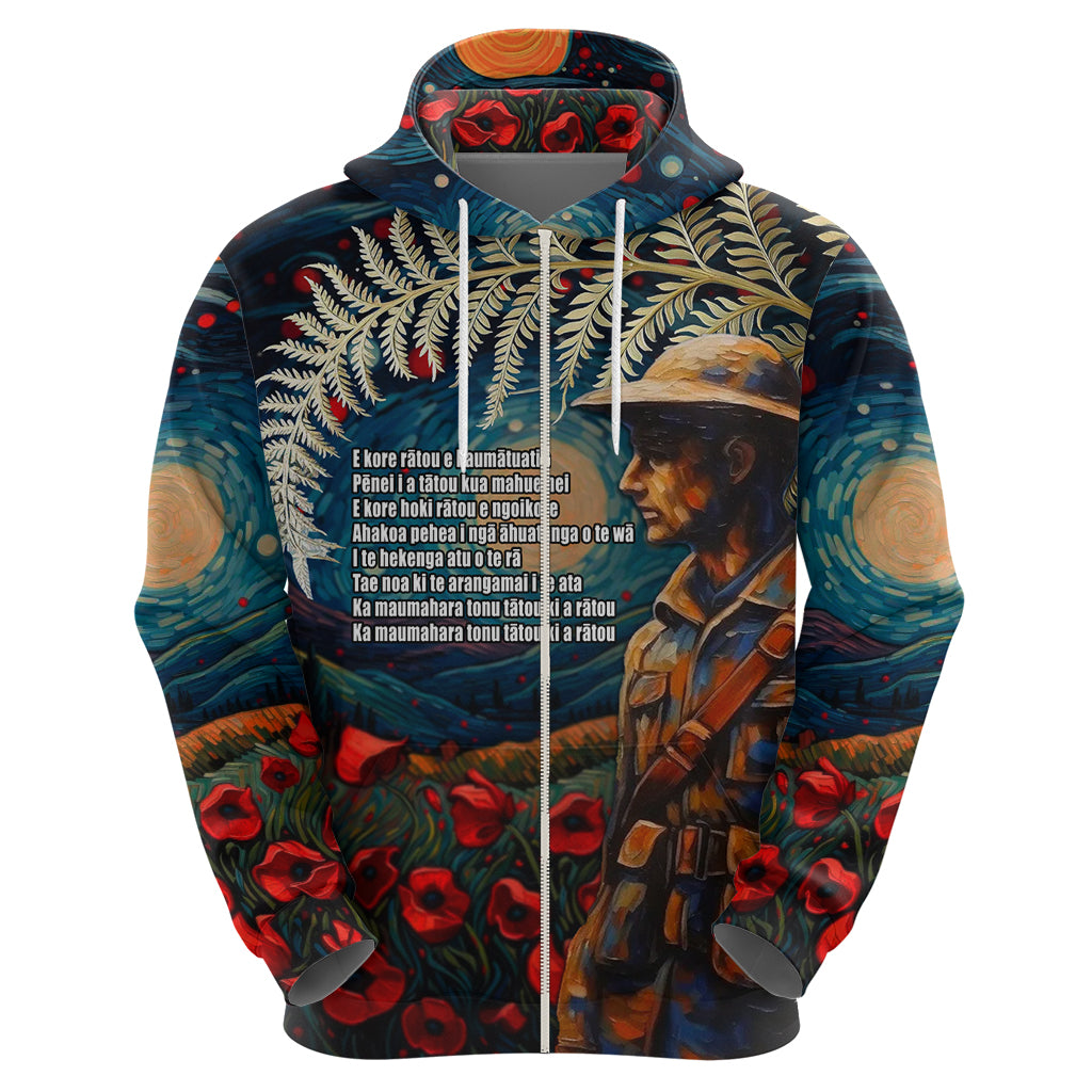 New Zealand Soldier ANZAC Day Hoodie Silver Fern Starry Night Style LT03 - Polynesian Pride