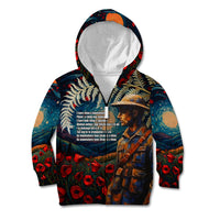 New Zealand Soldier ANZAC Day Kid Hoodie Silver Fern Starry Night Style LT03 Zip Hoodie Blue - Polynesian Pride