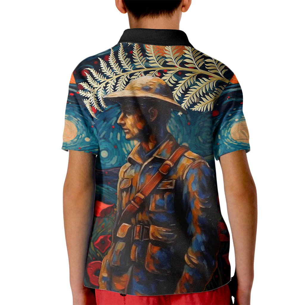 New Zealand Soldier ANZAC Day Kid Polo Shirt Silver Fern Starry Night Style LT03 - Polynesian Pride