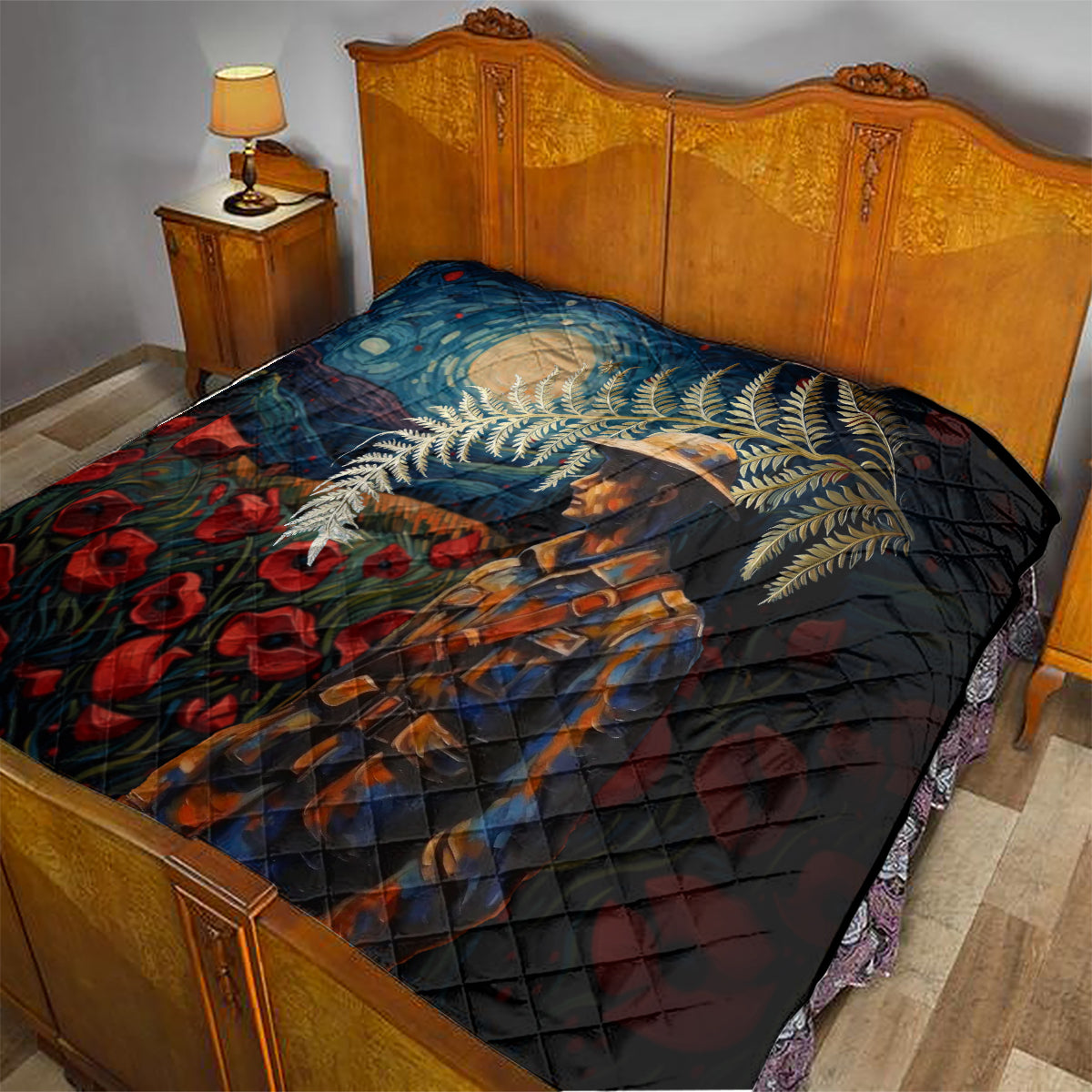 New Zealand Soldier ANZAC Day Quilt Silver Fern Starry Night Style LT03 - Polynesian Pride