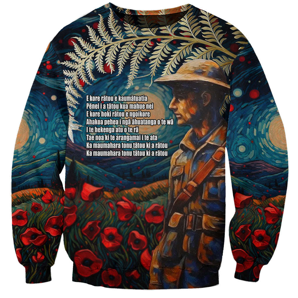 New Zealand Soldier ANZAC Day Sweatshirt Silver Fern Starry Night Style LT03 Unisex Blue - Polynesian Pride