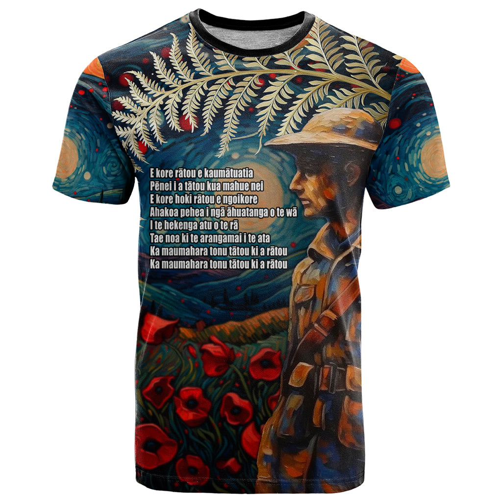 New Zealand Soldier ANZAC Day T Shirt Silver Fern Starry Night Style LT03 Blue - Polynesian Pride