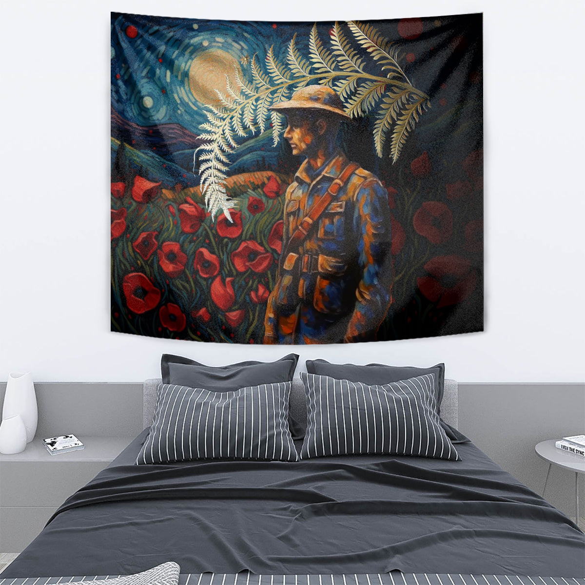 New Zealand Soldier ANZAC Day Tapestry Silver Fern Starry Night Style LT03 - Polynesian Pride