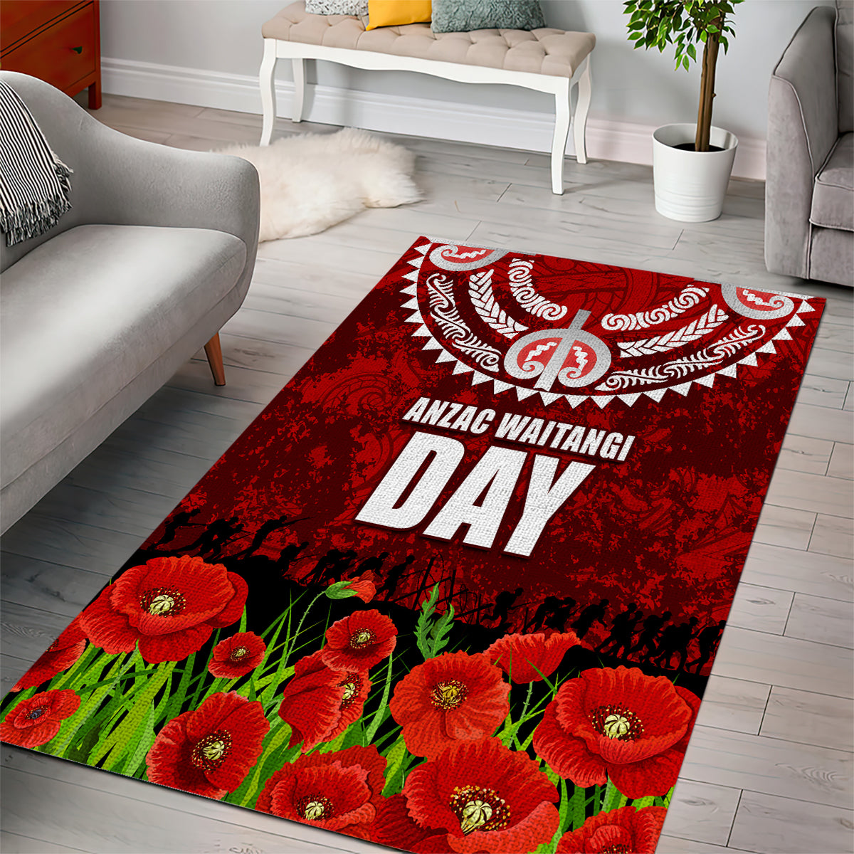 New Zealand ANZAC Waitangi Day Area Rug Hei Tiki and Soldier LT03 - Polynesian Pride