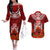 New Zealand ANZAC Waitangi Day Couples Matching Off The Shoulder Long Sleeve Dress and Hawaiian Shirt Hei Tiki and Soldier LT03 Red - Polynesian Pride
