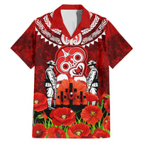 New Zealand ANZAC Waitangi Day Family Matching Mermaid Dress and Hawaiian Shirt Hei Tiki and Soldier LT03 Dad's Shirt - Short Sleeve Red - Polynesian Pride