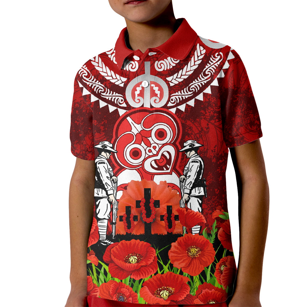 New Zealand ANZAC Waitangi Day Kid Polo Shirt Hei Tiki and Soldier LT03 Kid Red - Polynesian Pride