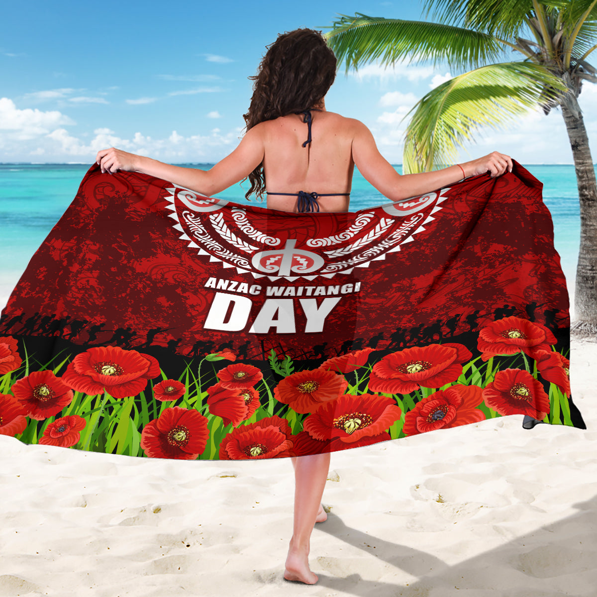 New Zealand ANZAC Waitangi Day Sarong Hei Tiki and Soldier LT03 - Polynesian Pride
