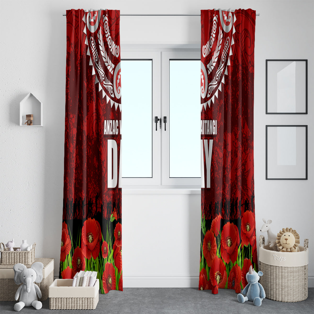 New Zealand ANZAC Waitangi Day Window Curtain Hei Tiki and Soldier LT03 - Polynesian Pride