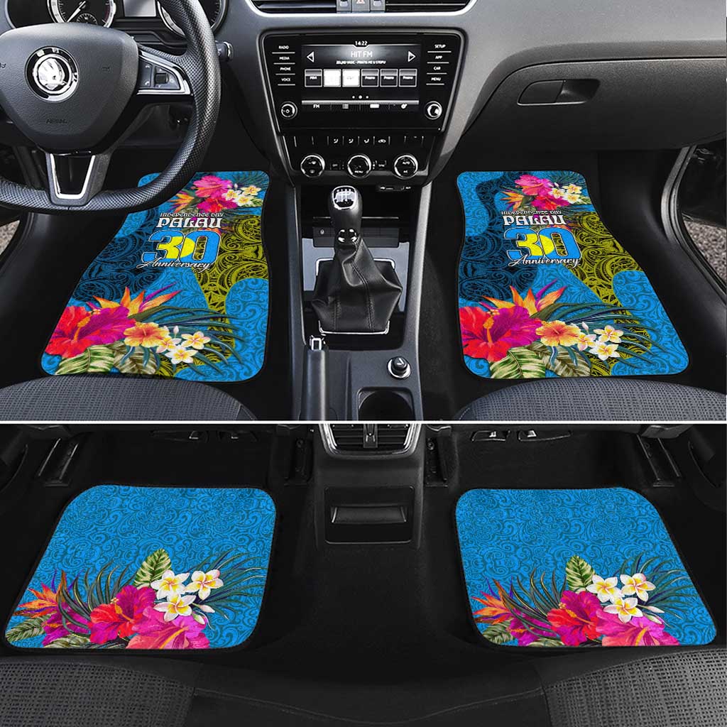 Palau Independence Day Car Mats 1st October 30th Anniversary Polynesian Jungle Flower LT03 Set 4pcs Blue - Polynesian Pride