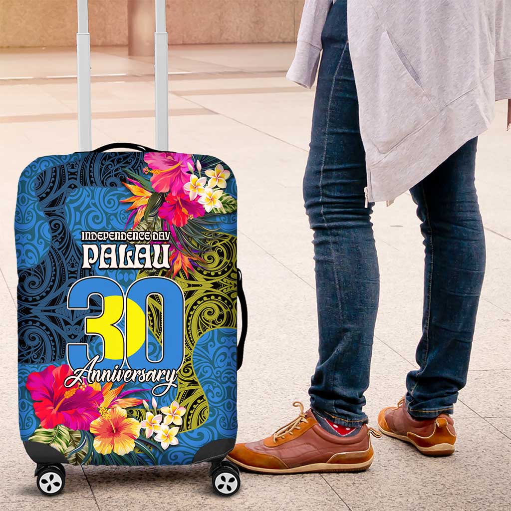 Palau Independence Day Luggage Cover 1st October 30th Anniversary Polynesian Jungle Flower LT03 Blue - Polynesian Pride