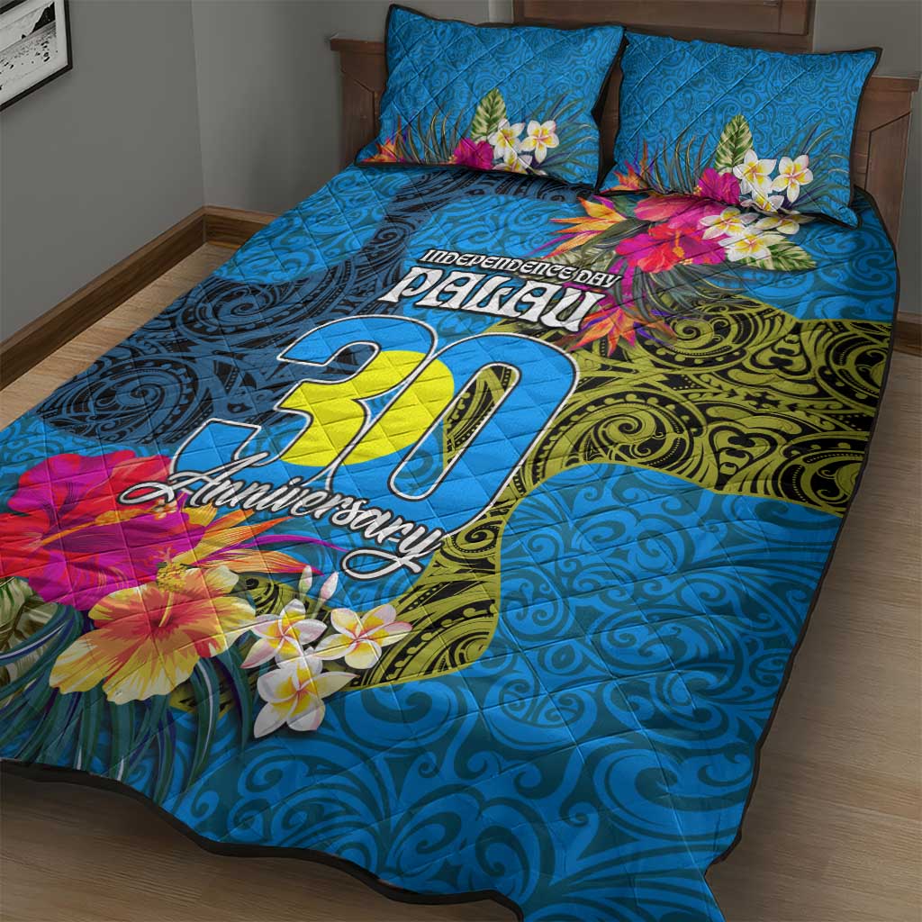 Palau Independence Day Quilt Bed Set 1st October 30th Anniversary Polynesian Jungle Flower