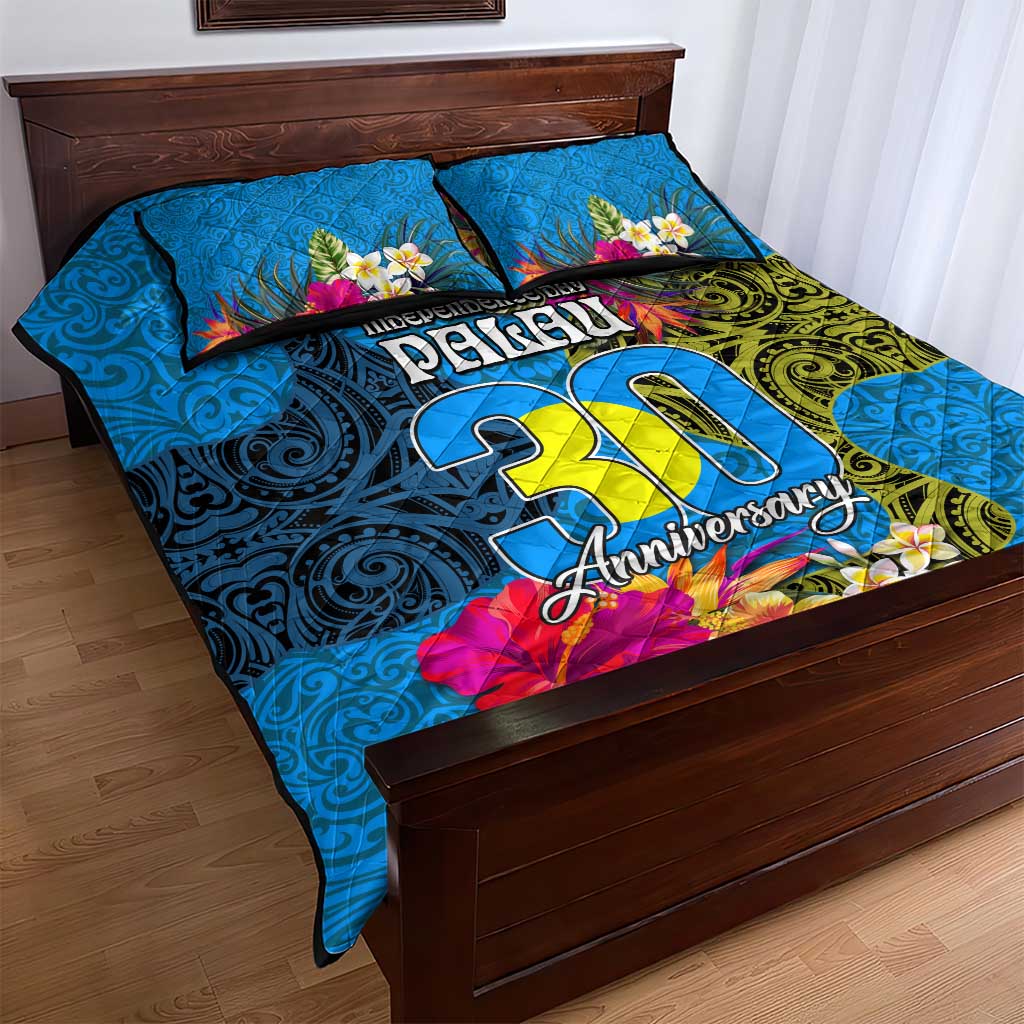Palau Independence Day Quilt Bed Set 1st October 30th Anniversary Polynesian Jungle Flower