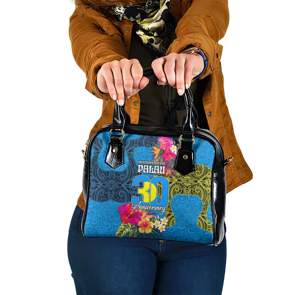 Palau Independence Day Shoulder Handbag 1st October 30th Anniversary Polynesian Jungle Flower LT03 One Size Blue - Polynesian Pride